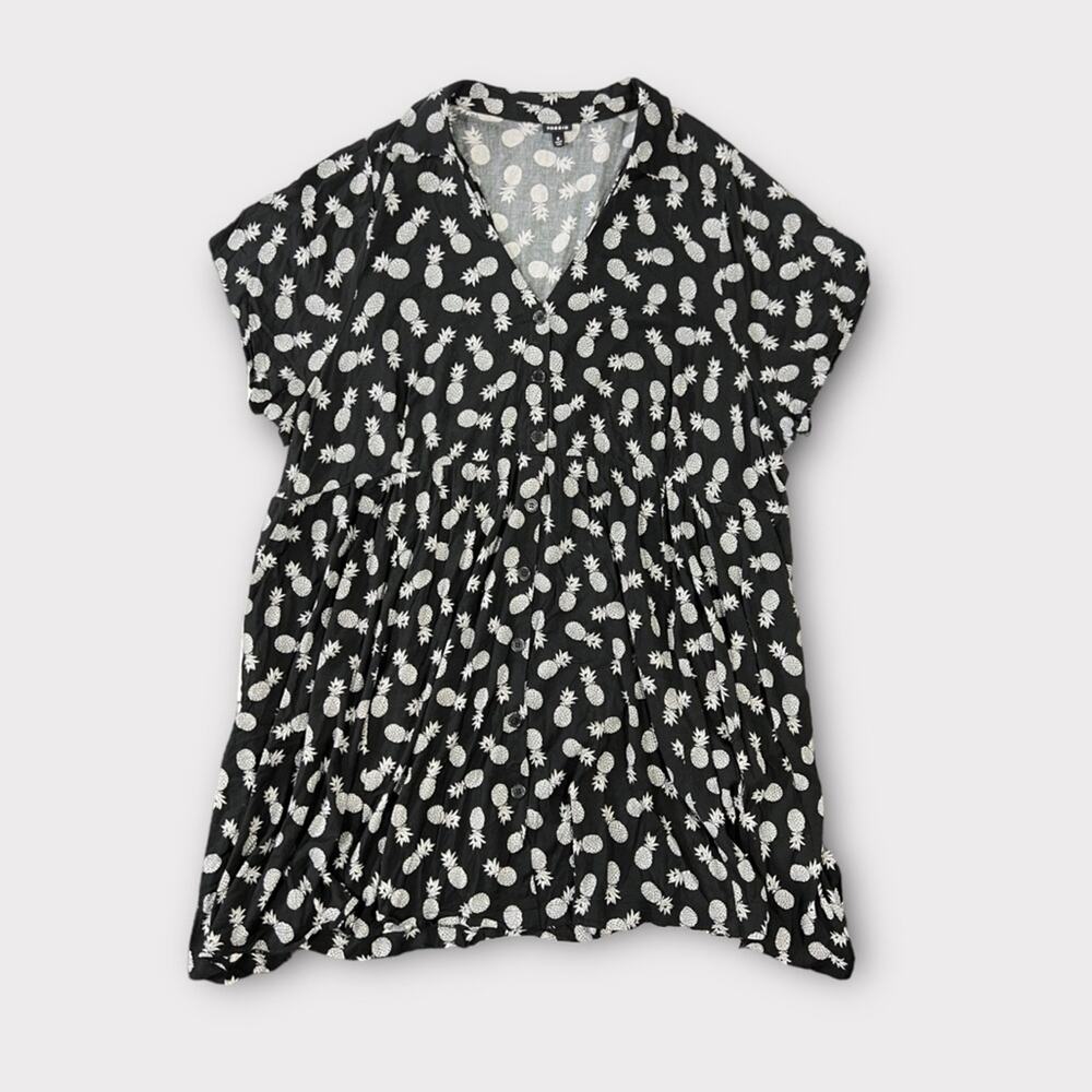 Torrid Shirt Dress Challis Black Pineapple Size 6/ 6X Plus